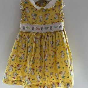 Yellow classic smock dress bunnies Easter
